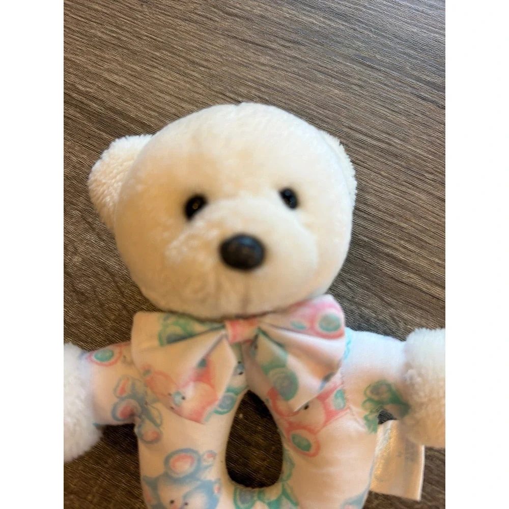 Vintage Carter's Prestige Bear Handheld Ring Rattle Baby Plush Stuffed Toy 6